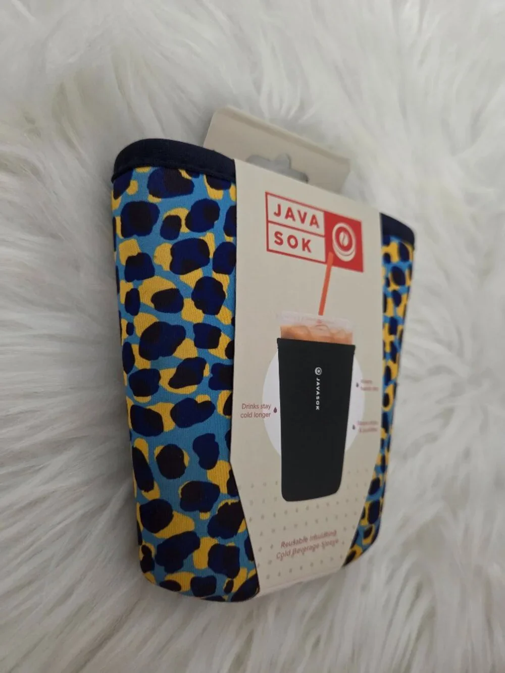 Java Sok Blue/Yellow Leopard Print Drink Sleeve